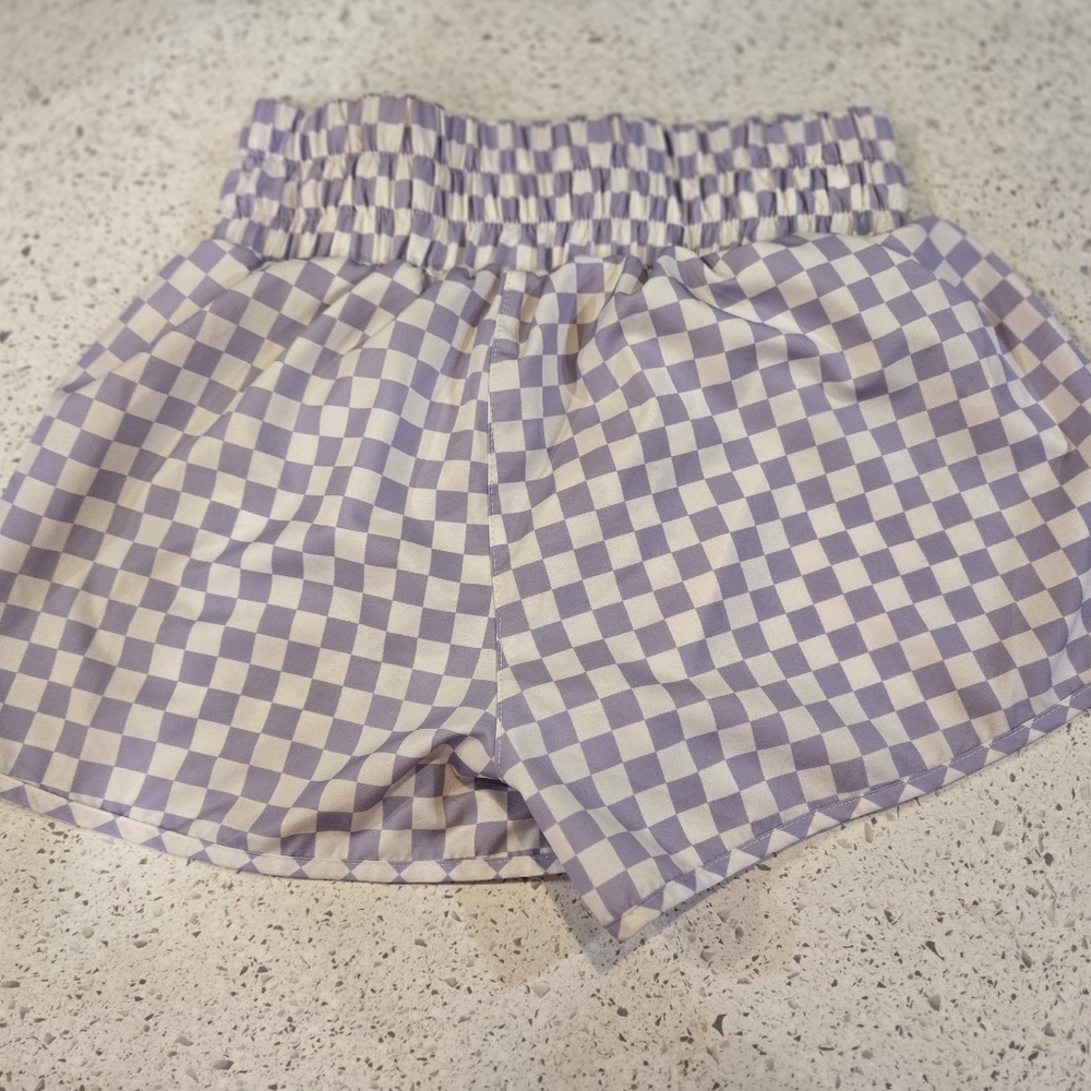 Pink Lily Lavender Checkered Athletic Shorts - Picture 3 of 3